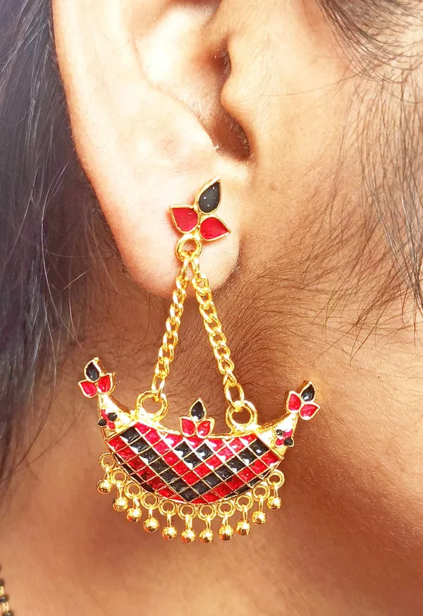 (Pack_Of_2)_Assamese_Traditional_Copper_Gold_Plated_Red_Black_Colour_Jhumki_Earring_For_Girls_&_Women